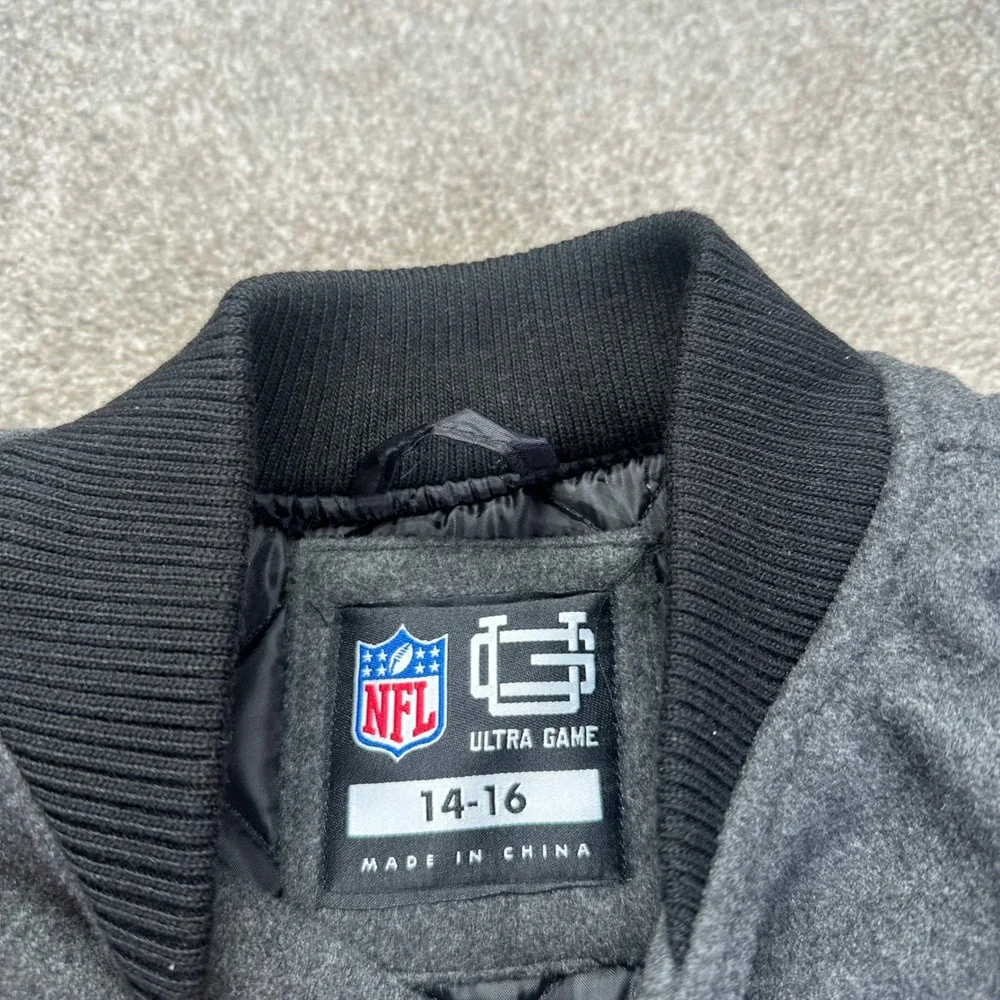 NFL Ultra Game Kids 4-16 Kansas‎ City Chiefs Varsity Jacket Grey Black Letterman